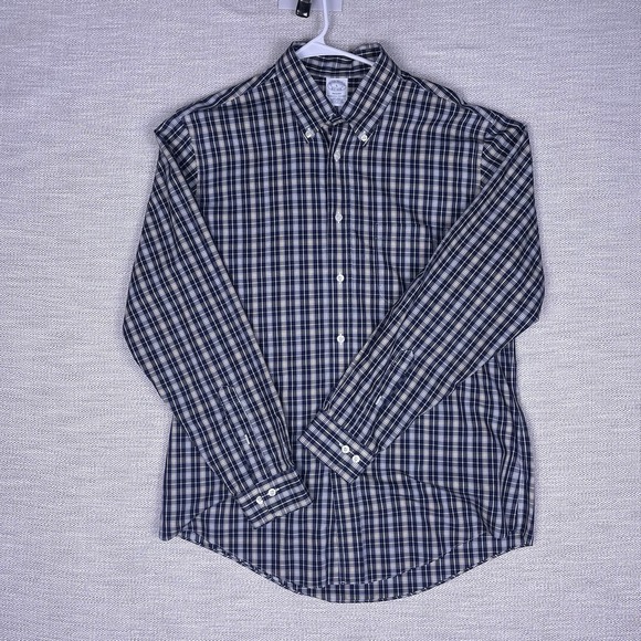 Brooks Brothers 1818 Shirt L Mens L/S Button Down Regent Blue Plaid VGUC - Picture 2 of 8